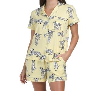 Women's Yellow Dalmatian Print Pajama Set by Chelsea Peers